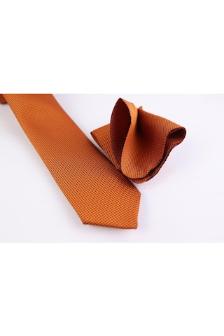 Demfashion Özel Desenli Kravat Mendil Seti - Turuncu (533049609) Turuncu