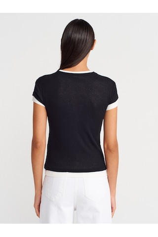 Dilvin 31783 Çift Katlı Düğmeli T-shirt-siyah SIYAH