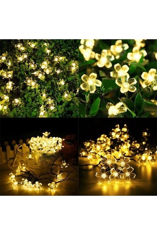 Çiçek Desenli Solar Aydınlatma-30 Ledli Güneş Enerjili 2 Fonksiyonlu Günışığı Sarı Bahçe Led Siyah