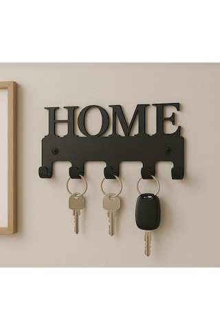 Lunoart Home Yazılı Metal Anahtarlık Askısı Duvar Tipi Anahtar Organizer Siyah
