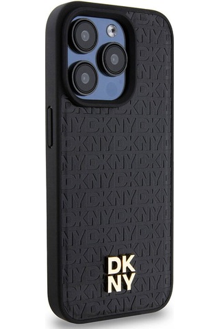 Apple Uyumlu iPhone 15 Pro Kılıf Dkny Lisanslı M-safe Şarj Özellikli 3d Yazılı Repeat Pattern Kapak Siyah