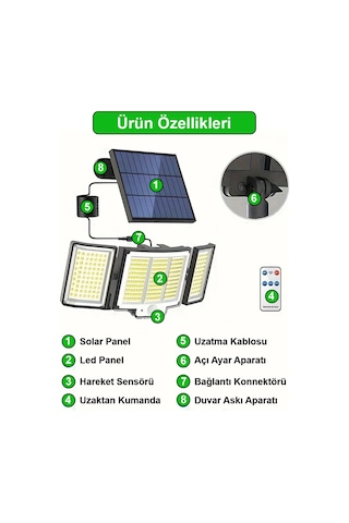Greentech 348 Ledli, Güneş Enerjili, Hareket Sensörlü, 3 Taraflı Aydınlatma / Gt-sl30 1