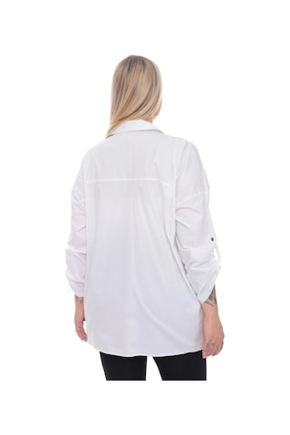Lady Majestic Dokuma Motifli Pamuklu Büyük Beden Fermuarlı Desenli Gömlek Ceket 44-58 Beden Beyaz