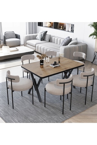 Avvio Margo Teddy Sandalye 80x140 Yemek Masası Mutfak Masası 6 Kişilik Masa Sandalye Takımı Akça Avvio3663