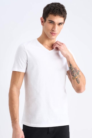 DeFacto %100 Pamuk Slim Fit Dar Kesim V Yaka Basic Düz Kısa Kollu Beyaz Tişört M7668AZ25SPWT34