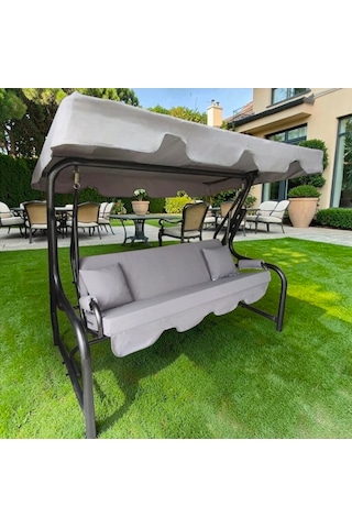 Süngersiz Tenteli Salıncak Kumaş Seti 3kişilik 164x47 Cm Süngersiz Lüx Panama Açık Gri