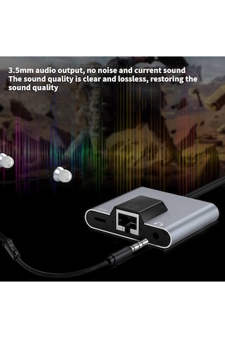 3 İn 1 Lightning & Type-c Ethernet Adaptörü Rj45, Aux, Şarj Desteği