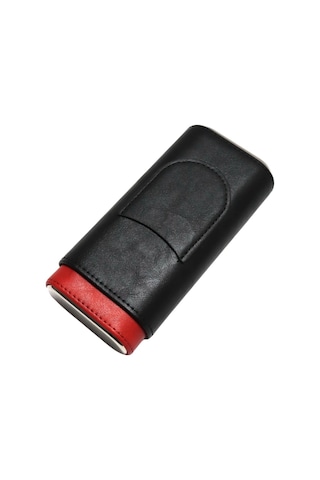 Cohiba Siyah Kırmızı Kesici Bölmeli Üçlü Deri Puro Kılıfı