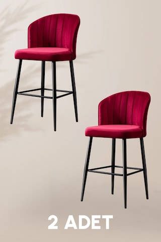 Rubi Bar Sandalye - Babyface Bordo - Siyah Metal Ayak - Bar Taburesi / Bar Sandalyesi 2 Adet Bordo
