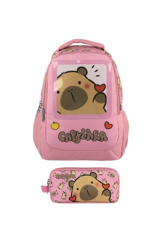 Capybara Kız Çocuk İlkokul Sırt Çantası Ve İki Gözlü Kalemlik Seti - Pembe - Setcpb5212c Çok Renkli