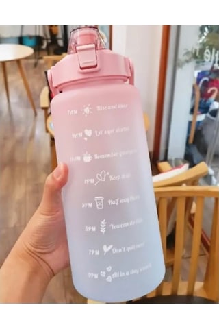 Motivasyon Matara 2000 Ml Suluk, Su Şişesi - Bpa Içermez Motivasyonel Matara Açık Kırmızı - Buz Mavisi