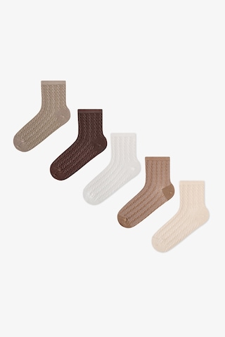 Penti Geometric Jacquard 5li Soket Çorap Kahve