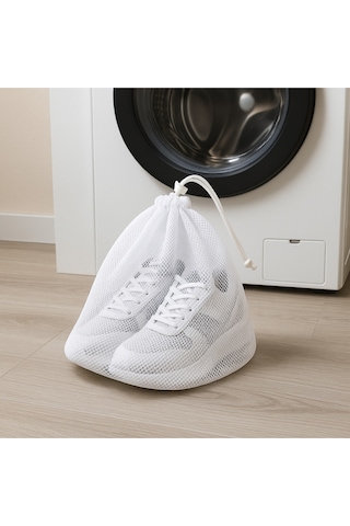 3 Lü Set Ayakkabı Yıkama Filesi 35x55 Cm Ağzı Büzgülü Çamaşır Makinesi Koruma Filesi Beyaz