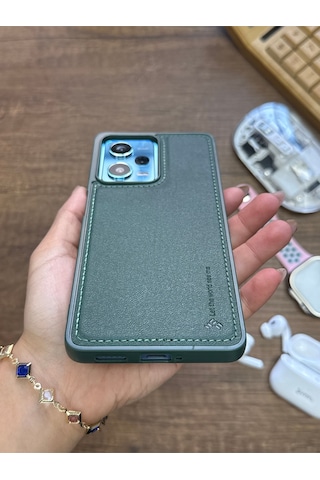 Samsung Galaxy Note 20 Ultra Uyumlu Premium Deri Dokulu Darbelere Dayanıklı Nazal Silikon Kılıf Haki