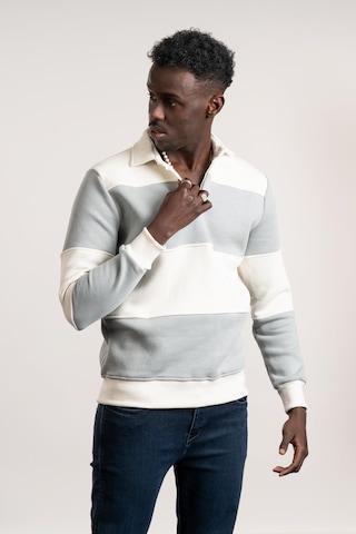 Fbı Polo Yaka Kalın Çizgili 3 İplik İçi Şardonlu Slimfit Sweatshirt Gri