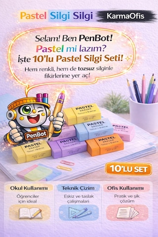 10'lu Turuncu Pastel Silgi Seti Tozsuz İz Bırakmayan Yumuşak Silgi Okul Ofis Çizim