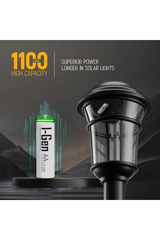 I-Gen B154 2 Adet AA 1100 mAh Şarjlı Kalem Pil 1.2V Ni-MH Solar Aydınlatma Uyumlu