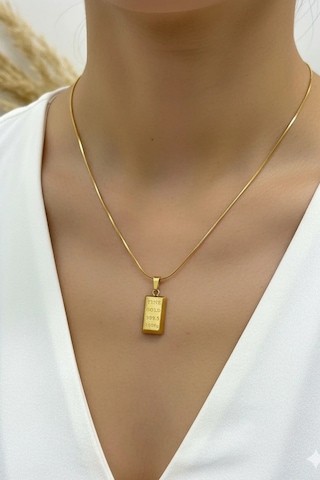 Sarı Altın Kaplama Paslanmaz Çelik Külçe Kolye Yılan Zincirli Erkek / Kadın Eck61 Altın