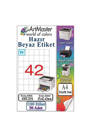 A4 Hazır Beyaz Etiket 35x42.43 Mm 42 Li 50 Sayfa 1 Paket Kendinden Yapışkanlı Fotokopi Lazer İnkjet Kağıdı Yazıcılar