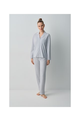 Suwen Dotty Gömlek Yaka Pamuklu Pijama Takımı Wsh10510006051 Gri Melanj