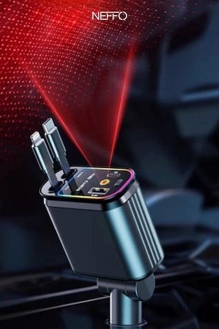 4in1 Geri Çekilebilir Araç İçi Hızlı Şarj Cihazı Çakmaklık Rgb Tavan Aydınlatma 66w Usb C 65