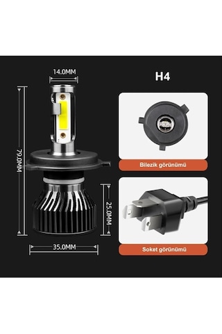 Xenon H4 Led Araba Far Ampül Xenon Led Uzun Kısa Şimşek Etkili Pro Seri Slim Kasa