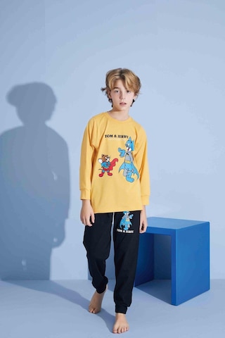 Tarık Erkek Çocuk Sevimli Kedi Desenli Uzun Kollu Pijama Takımı-962 Sarı