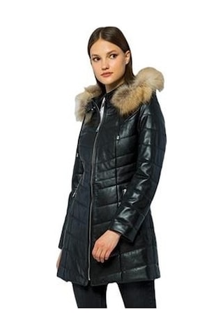 Basics&more Kadın Kürklü Kapüşonlu Deri Ceket Bdr020 001