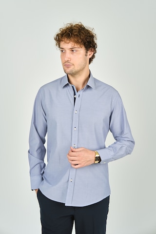 De Leone Erkek Slim Fit Uzun Kollu %100 Pamuk Gömlek 2008 Mavi Mavi