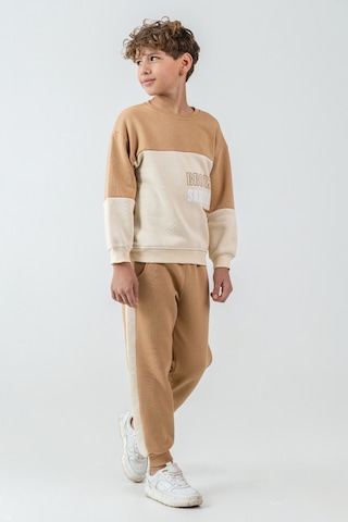 Erkek Çocuk Brooklyn Skat Clup Baskılı 3 İplik Kalın Kışlık Eşofman Takımı Ak4228 Bej