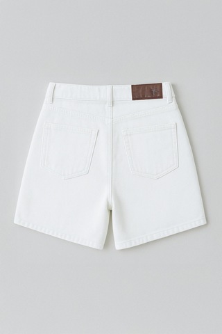 Kadın Yüksek Bel %100 Pamuk Ekru Jean Şort Ekru