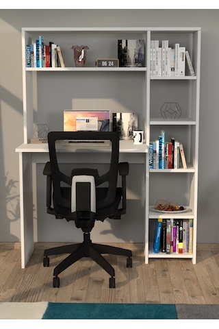 Kitaplıklı Kütüphaneli Çalışma Masası Beyaz