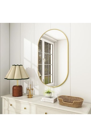 Dekoratif Ayna, Duvar Aynası, Konsol Aynası, Mdf, Elips Ayna, Çerçeveli Ayna 80x40 Cm 80 X 40 Gold