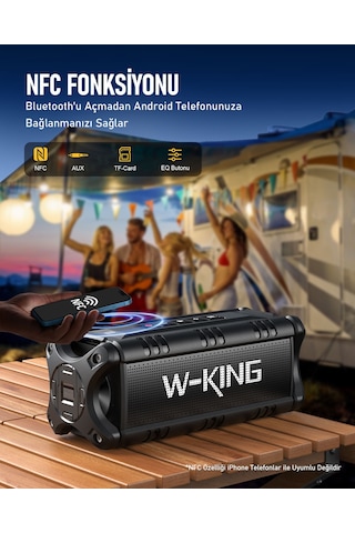 W-kıng D8-1 Bluetooth Hoparlör, 90w Ultra Bass Boombox, 40 Saat Çalma Süresi, Ipx6 Suya Dayanıklı, K