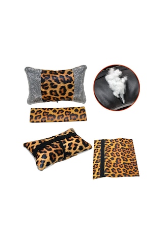 Fox Boyun Yastığı Ve Kemer Yastığı Seti Pırlanta Taşlı Leopar Sarı