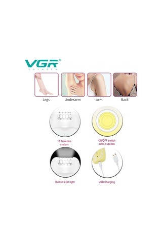 Vgr V-738 Profesyonel Kadın Epilatörü Led Işıklı, 18 Cımbızlı, 2 Hız Ayarlı Ve Usb Şarjlı Kablosuz