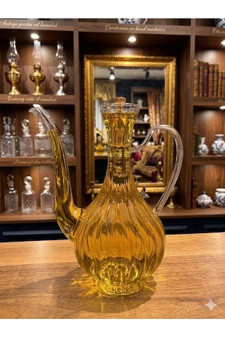 Çizgili Tasarım Gold Kafalı Mermer Stantlı Borosilikat Cam Glorry Cam Yağlık 700 Ml+700 Ml Şeffaf
