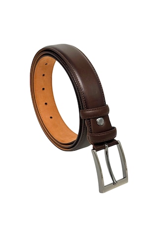 Süzer Deri 3.5 Cm. Klasik Hakiki Deri Dikişli Model Düz Renk Erkek Kemer Koyu Kahverengi Kahverengi