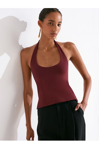 Dilvin 31753 Halter Yaka Top-bordo Bordo