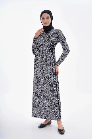 Bağlamalı Namaz Elbisesi Desenli - Siyah Biye-21005 Gül Kurusu
