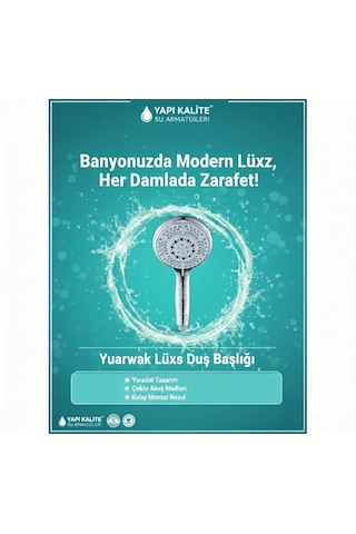 Grande 5 Fonksiyonlu Banyo El Duş Başlığı Su Tasarruflu Masaj Etkili El Duşu Banyo Duş Başlığı Krom Paslanmaz Tepe Duşu Krom