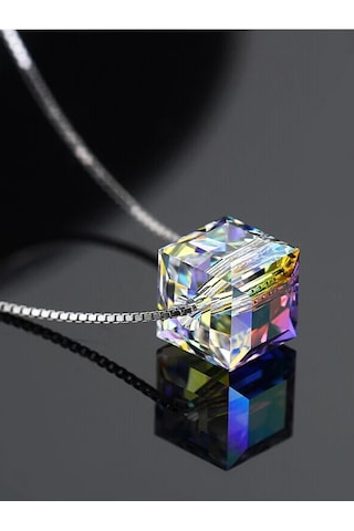 Brezza Lusso Jewelry Gümüş Swarovski Taşlı Kadın Küp Gümüş Kolye 45 CM