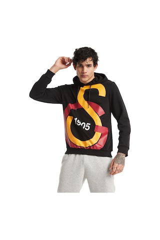 Galatasaray - Lisanslı Büyük Logo Kapüşonlu Siyah Erkek Sweat Siyah