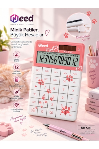 Need Nd-cat Pembe Kedi Pati Desenli Hesap Makinesi Pembe