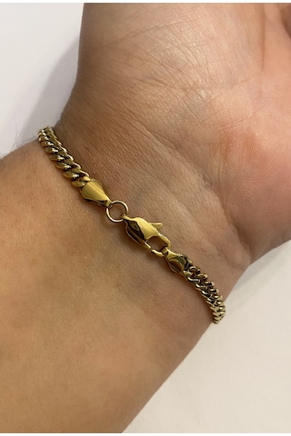 Erkek 4 Mm Zincir Çelik Bileklik Gold