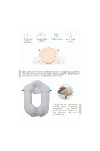 Mordesign Moresleep 2'si 1 Arada Bebek Sarılma Ve Şekillendirme Yastığı, Düz Kafa Yastığı,pamuklu,uyku Yastığı Gri Zg10194-2