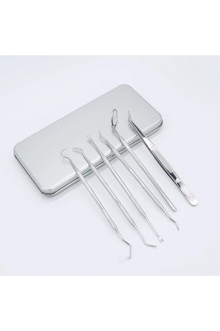 Valkyrie 6 Adet Metal Kutulu Paslanmaz Çelik Diş Tartar Dil Temizleme Dental Ağız Bakım Seti
