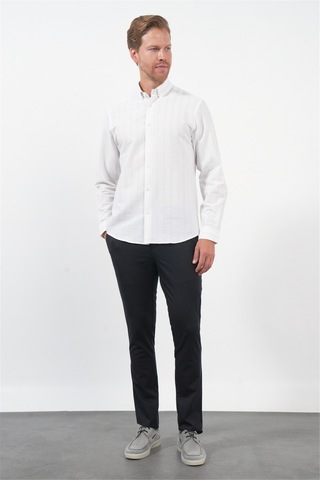 İmza Beyaz-kahverengi Yumuşak Yaka Uzun Kol Slim Fit Pamuklu Gömlek 1004260260 Beyaz - Kahverengi