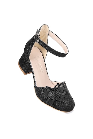 Kiko Kids Zete Kum Simli Kız Çocuk 4 Cm Topuklu Abiye Ayakkabı Siyah Siyah