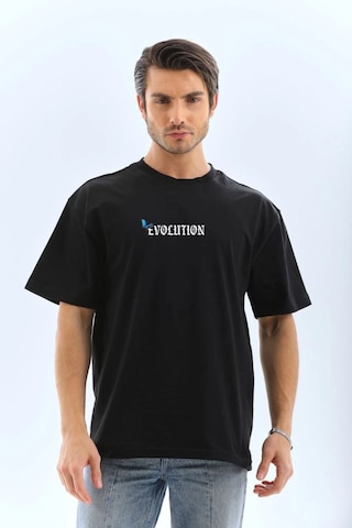 Vexor Erkek Kısa Kol Yazlık Tişört Bisiklet Yaka Kelebek Baskılı T-shirt - Siyah 444349